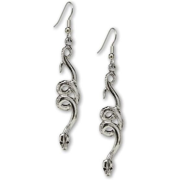 Silver Pewter Coiled Snake Dangle Earrings Serpent Design Hypoallergenic Jewelry - Picture 8 of 8